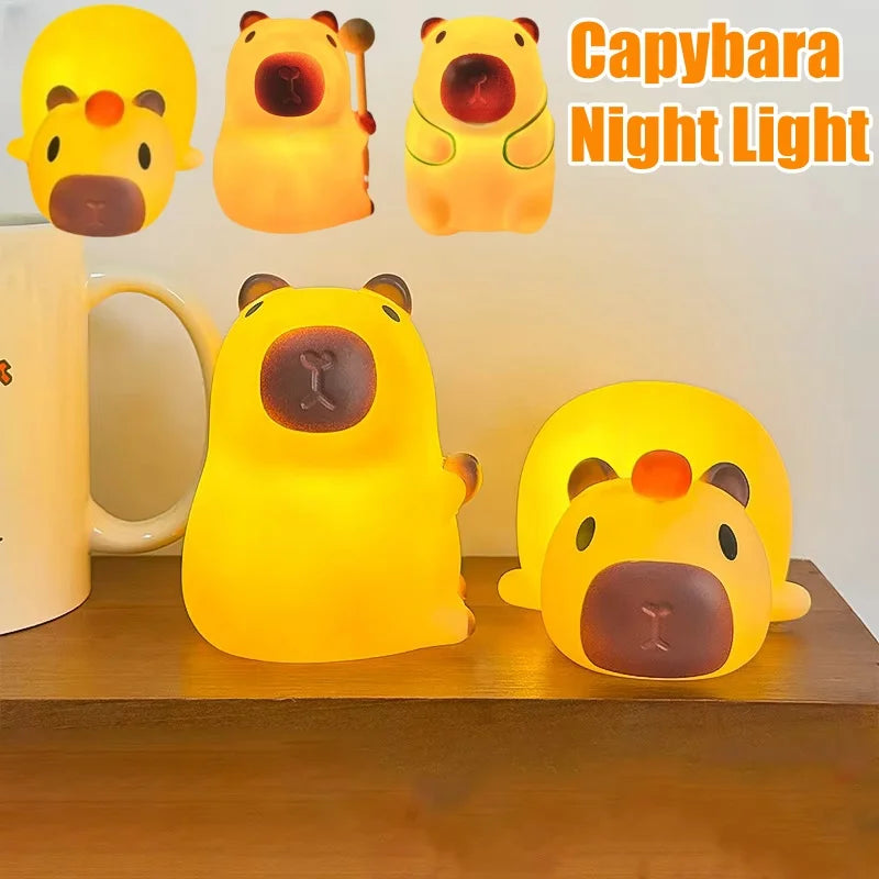 Cute Cartoon Capybara Silicone Night Light USB Rechargeable LED Pat Lamp Timing Dimming Decorative Table Lamp Sleep Night Lamp