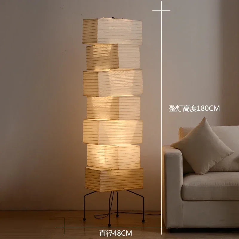 Wabi Sabi Sculptural Floor Lamp Japanese Paper Lantern Standing Light for Bedroom Living Room Decor