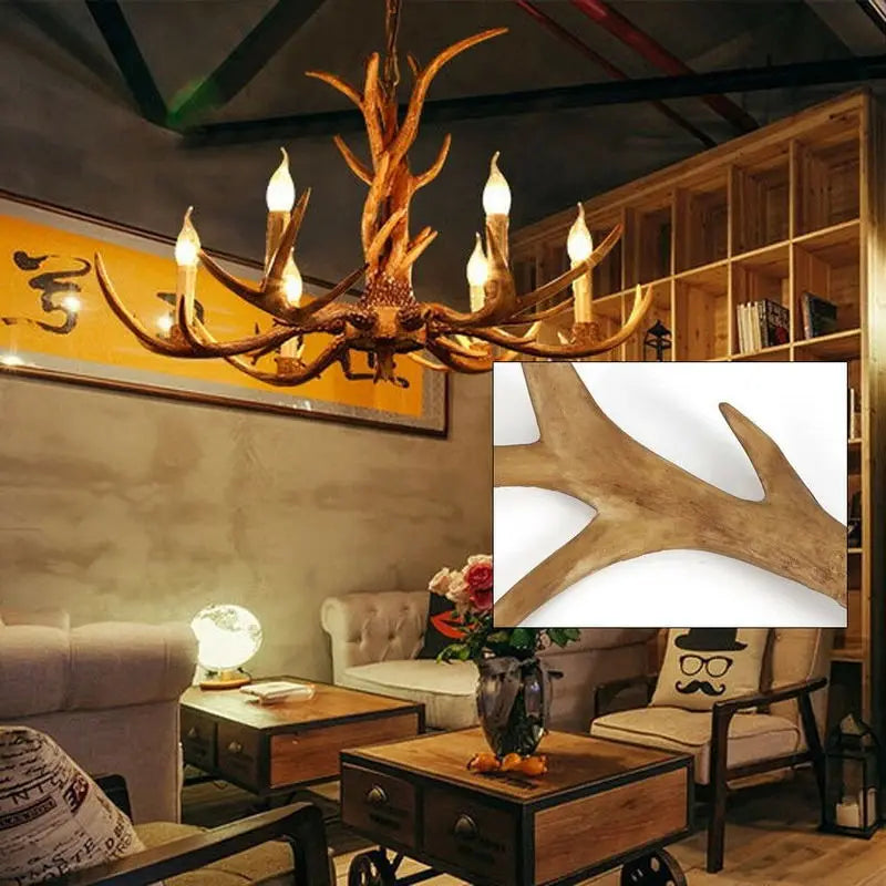 Vintage Chandelier Resin Deer Horn Antler Ceiling Light Pendant Lamp For Restaurant Bedroom Living Room Home Decor