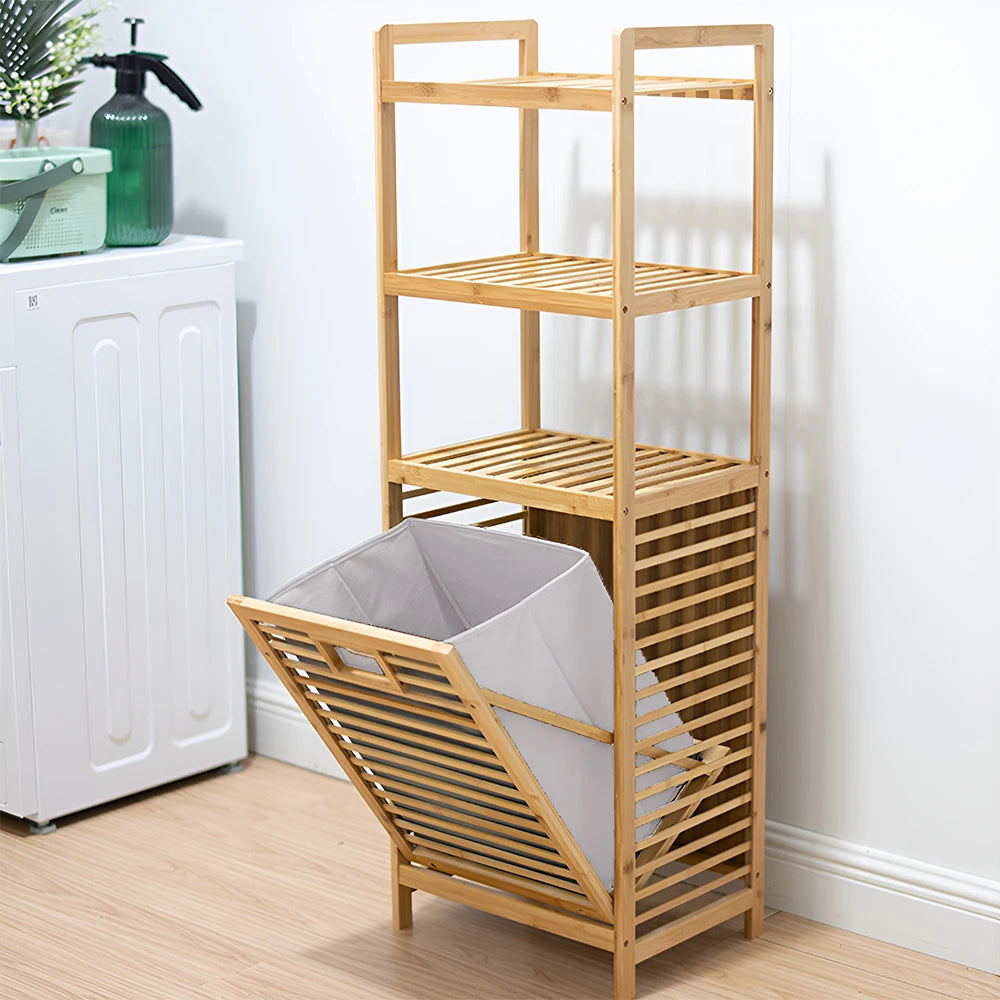 【Lifeideas】Bathroom Laundry Basket 3/4 Tier Wooden Storage Rack Household Moisture-proof Bamboo