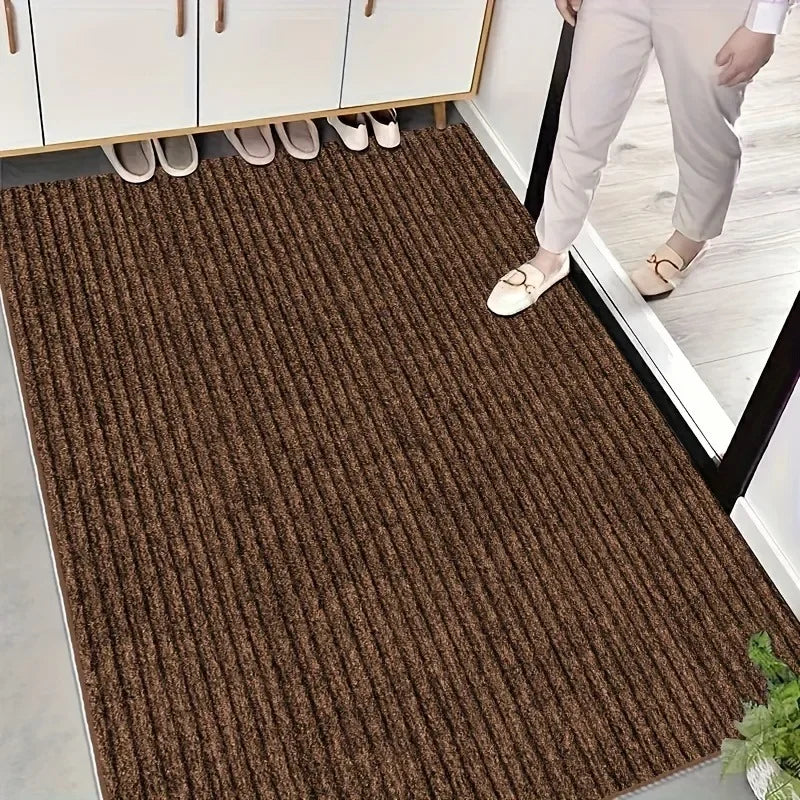 1pcs Double Stripe Non-Slip Doormat for Entryway - Heavy Duty Dirt Resistant Rug Indoor Outdoor Carpet for Home/Office
