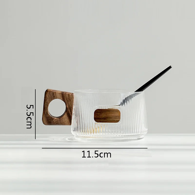 Wooden Handle Glass Mug Solid Wood Coaster Breakfast Cup Oat Milk Cups Coffee Household Water Tea