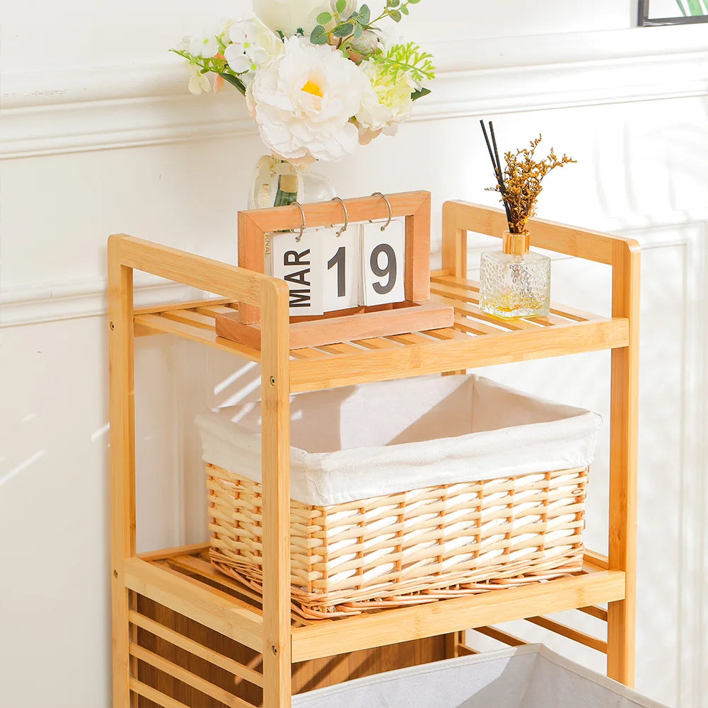 【Lifeideas】Bathroom Laundry Basket 3/4 Tier Wooden Storage Rack Household Moisture-proof Bamboo