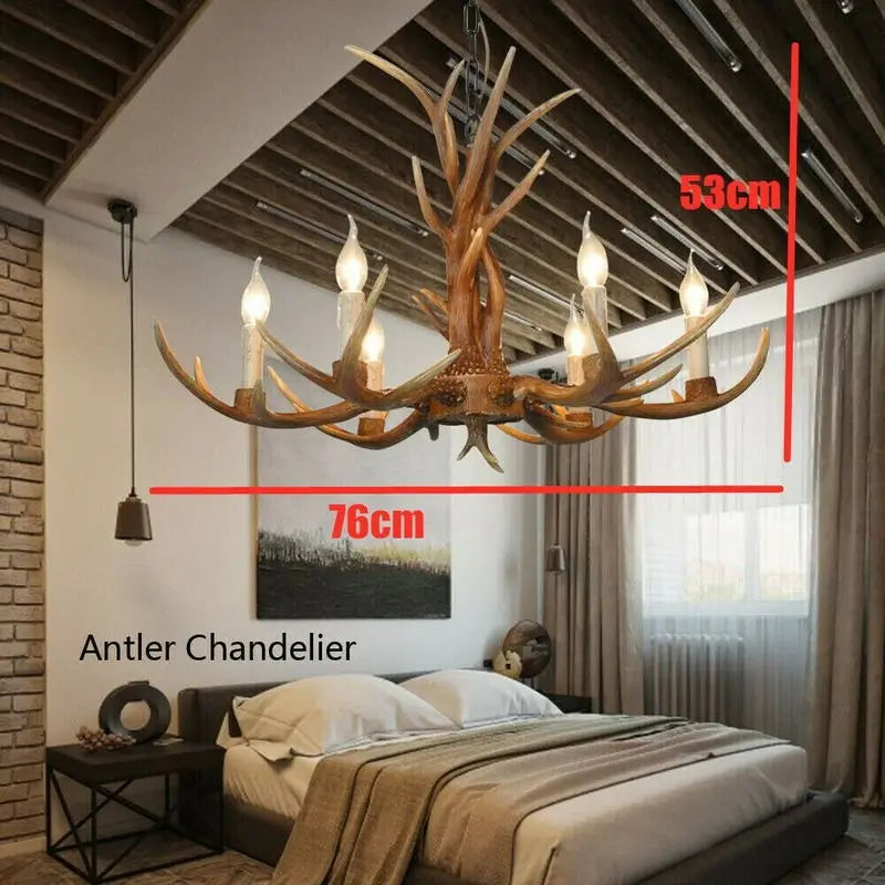 Vintage Chandelier Resin Deer Horn Antler Ceiling Light Pendant Lamp For Restaurant Bedroom Living Room Home Decor