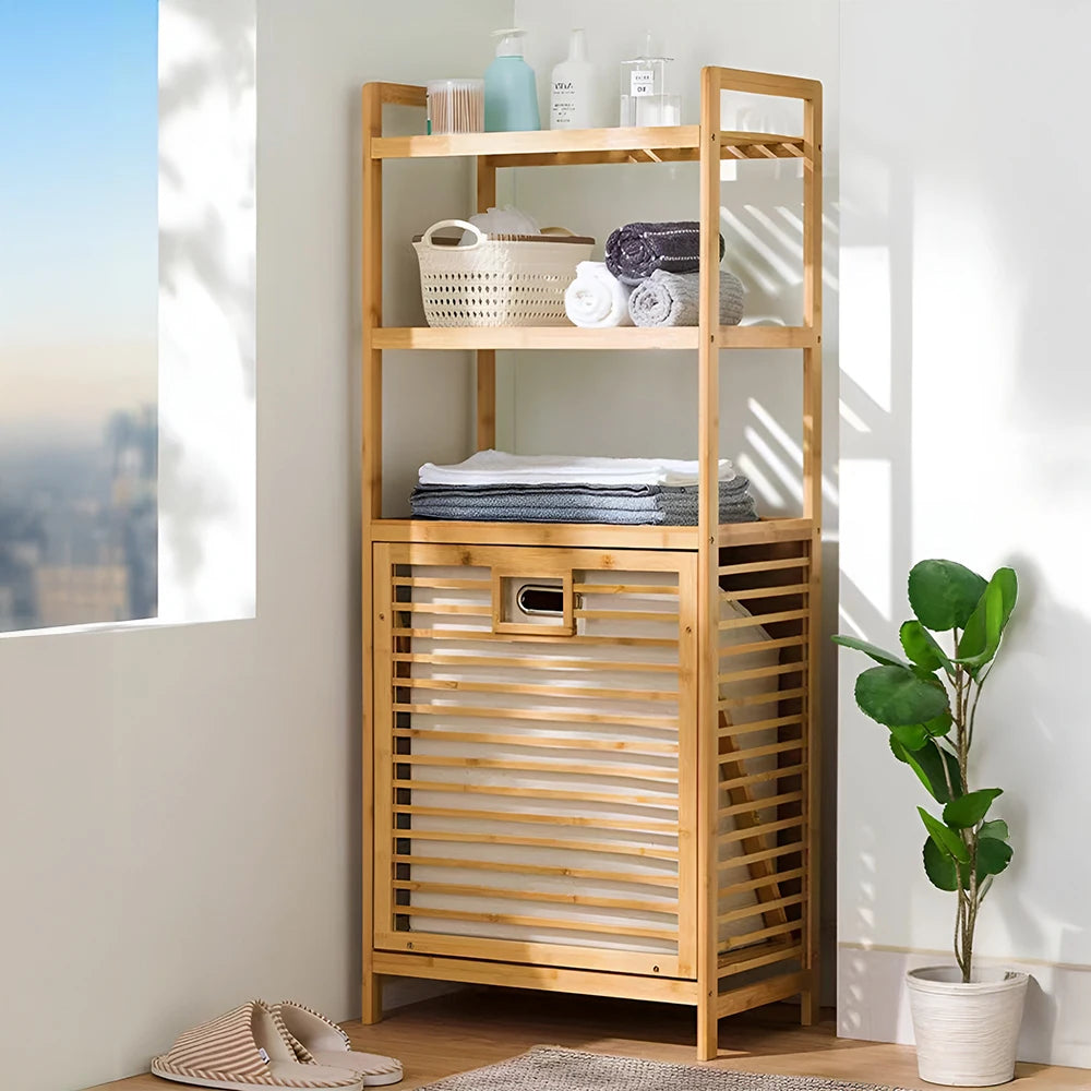 【Lifeideas】Bathroom Laundry Basket 3/4 Tier Wooden Storage Rack Household Moisture-proof Bamboo