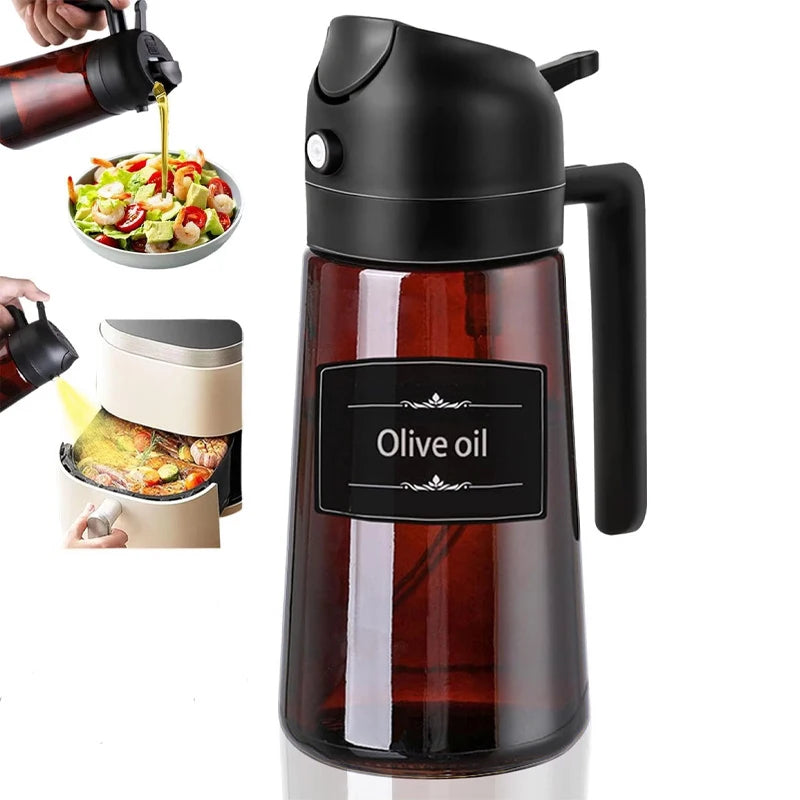 470ml Olive Oil Dispenser, Cooking Sprayer 2-in-1 Spray and Pour, Leak-Proof Eco-Friendly Thick Glass Spray Bottle for Cooking