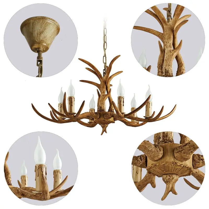 Vintage Chandelier Resin Deer Horn Antler Ceiling Light Pendant Lamp For Restaurant Bedroom Living Room Home Decor