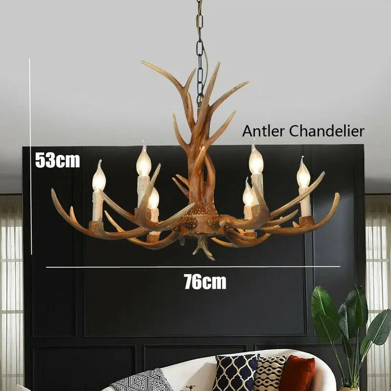 Vintage Chandelier Resin Deer Horn Antler Ceiling Light Pendant Lamp For Restaurant Bedroom Living Room Home Decor