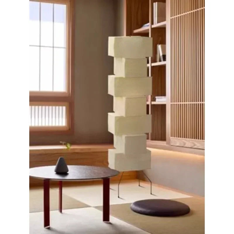 Wabi Sabi Sculptural Floor Lamp Japanese Paper Lantern Standing Light for Bedroom Living Room Decor