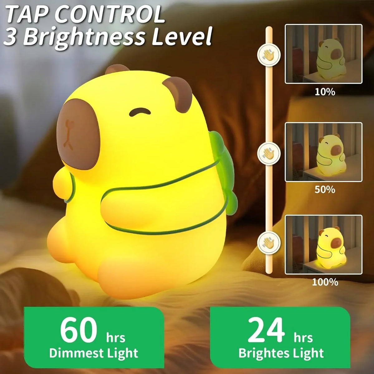 Cute Cartoon Capybara Silicone Night Light USB Rechargeable LED Pat Lamp Timing Dimming Decorative Table Lamp Sleep Night Lamp