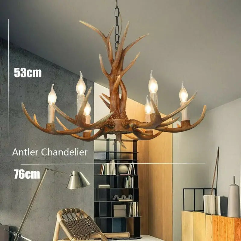 Vintage Chandelier Resin Deer Horn Antler Ceiling Light Pendant Lamp For Restaurant Bedroom Living Room Home Decor