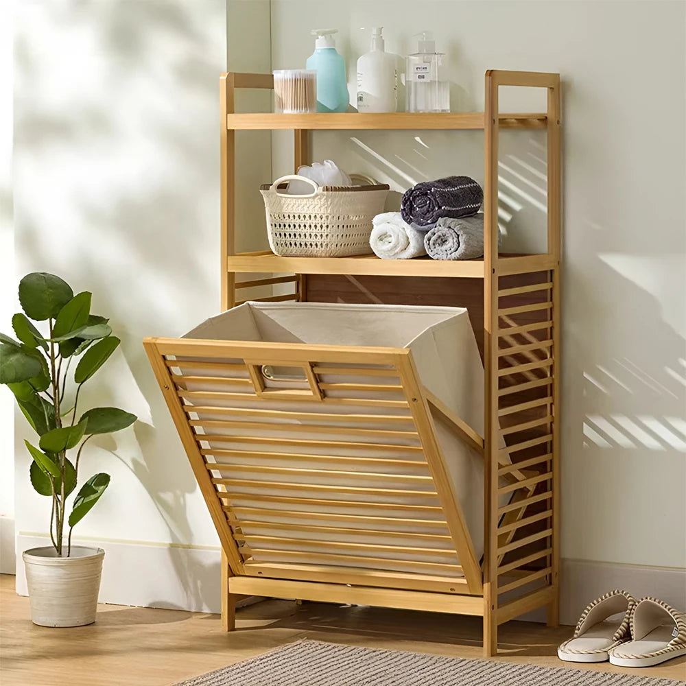 【Lifeideas】Bathroom Laundry Basket 3/4 Tier Wooden Storage Rack Household Moisture-proof Bamboo