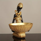 Resin Sculpture of an African Woman  Gold and Black