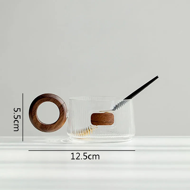 Wooden Handle Glass Mug Solid Wood Coaster Breakfast Cup Oat Milk Cups Coffee Household Water Tea