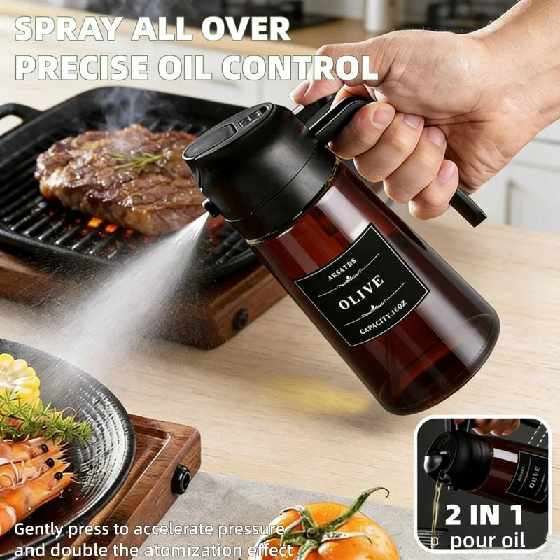 470ml Olive Oil Dispenser, Cooking Sprayer 2-in-1 Spray and Pour, Leak-Proof Eco-Friendly Thick Glass Spray Bottle for Cooking