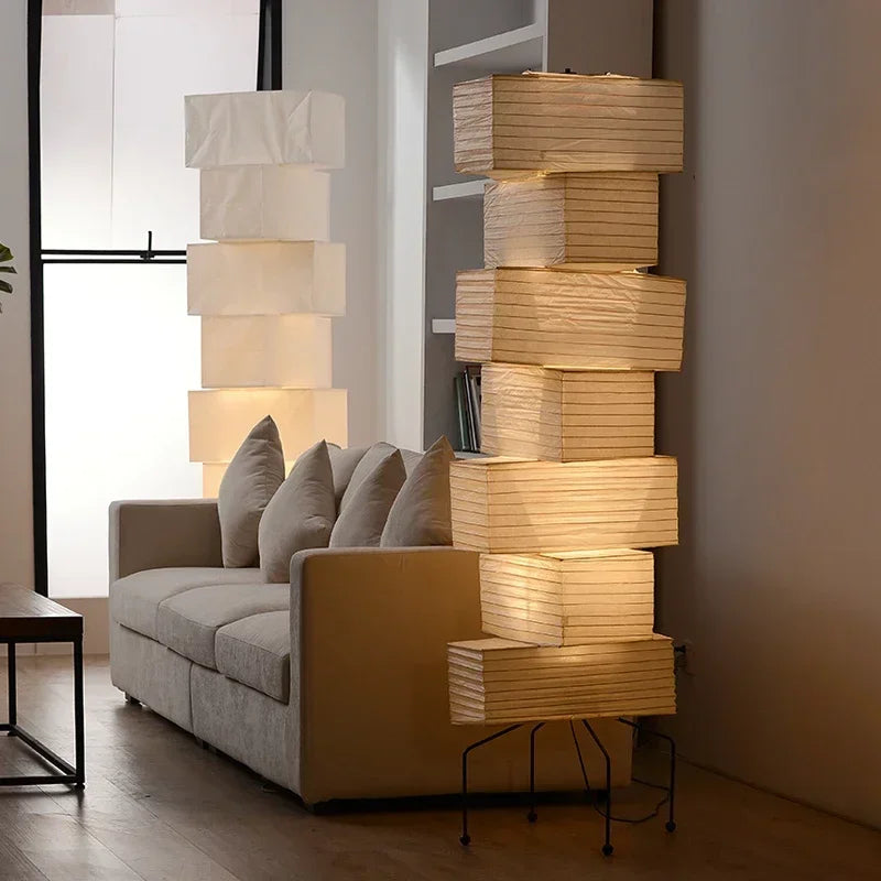 Wabi Sabi Sculptural Floor Lamp Japanese Paper Lantern Standing Light for Bedroom Living Room Decor