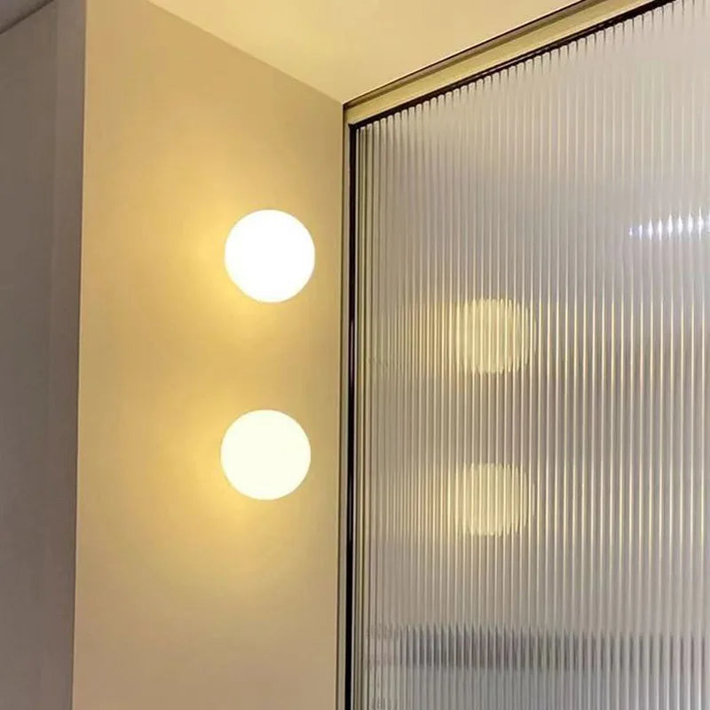 Smooth/Frosted Glass Ball Milky Wall Lamp Living Room Balcony Aisle Entrance Study Concealed Base White Round Ball Wall Sconce