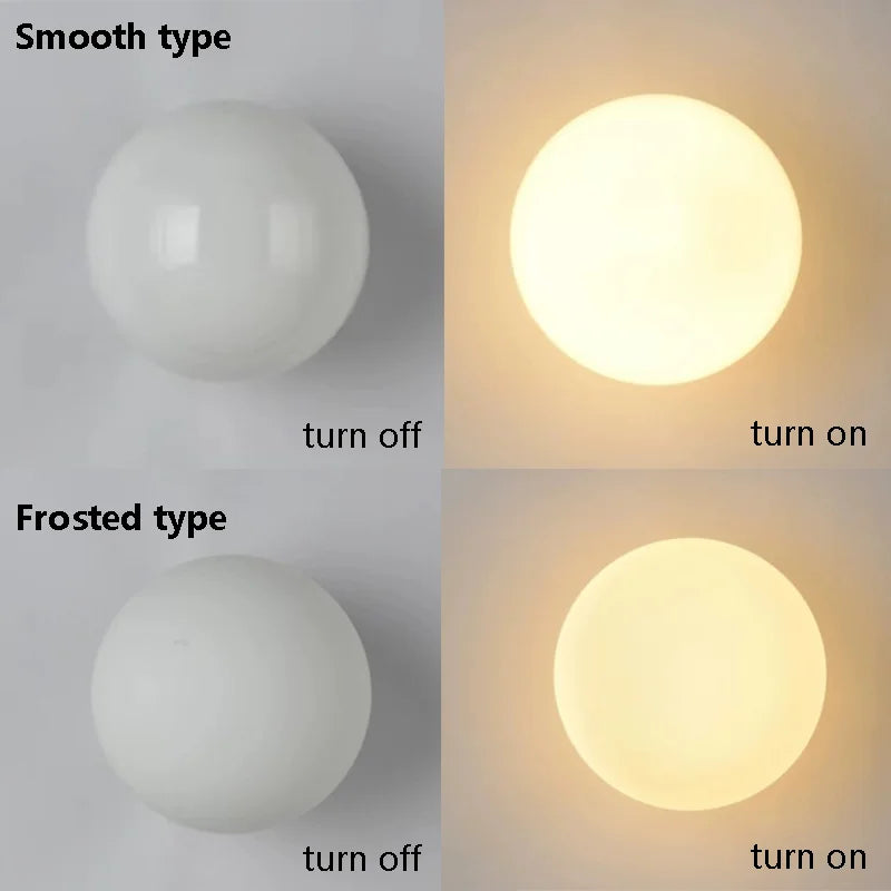 Smooth/Frosted Glass Ball Milky Wall Lamp Living Room Balcony Aisle Entrance Study Concealed Base White Round Ball Wall Sconce