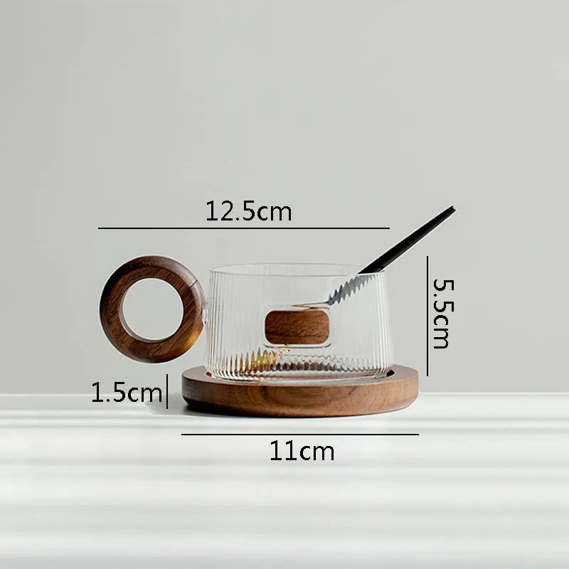 Wooden Handle Glass Mug Solid Wood Coaster Breakfast Cup Oat Milk Cups Coffee Household Water Tea