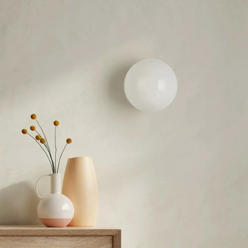 Smooth/Frosted Glass Ball Milky Wall Lamp Living Room Balcony Aisle Entrance Study Concealed Base White Round Ball Wall Sconce