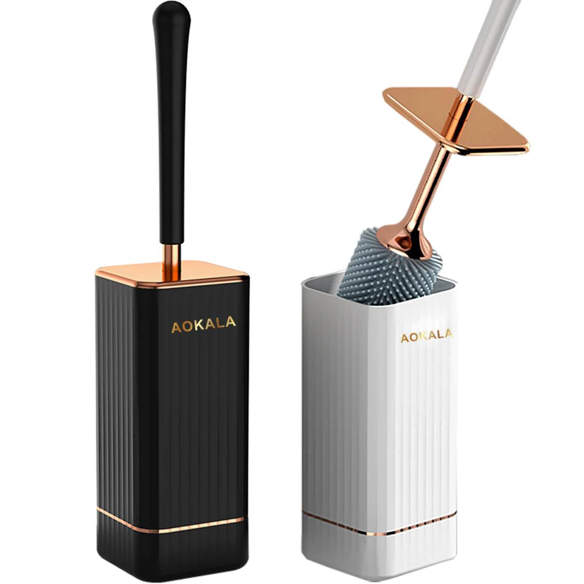 Aokala Toilet Brush and Holder Silicone Toilet Bowl Brush Set Long Handle Modern Bathroom Cleaning Durable Deep Cleaning