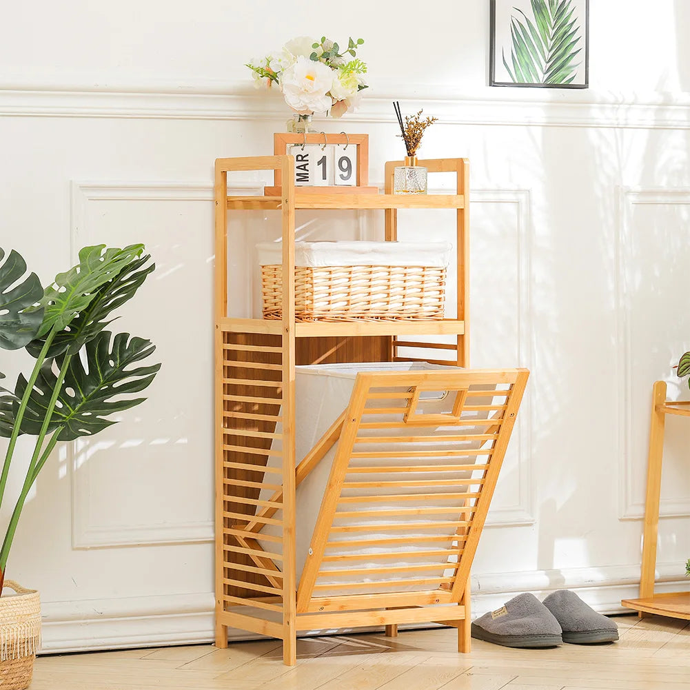【Lifeideas】Bathroom Laundry Basket 3/4 Tier Wooden Storage Rack Household Moisture-proof Bamboo