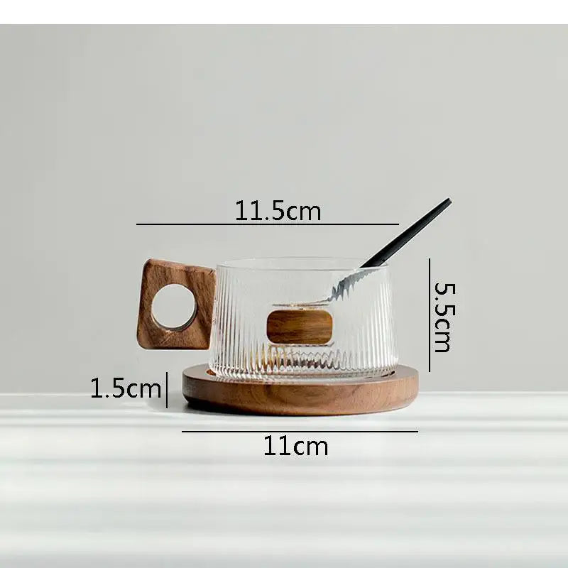 Wooden Handle Glass Mug Solid Wood Coaster Breakfast Cup Oat Milk Cups Coffee Household Water Tea