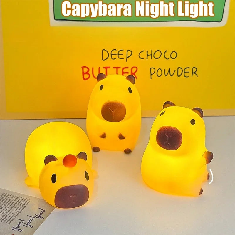 Cute Cartoon Capybara Silicone Night Light USB Rechargeable LED Pat Lamp Timing Dimming Decorative Table Lamp Sleep Night Lamp