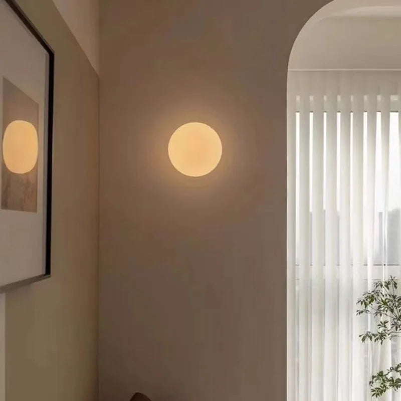 Smooth/Frosted Glass Ball Milky Wall Lamp Living Room Balcony Aisle Entrance Study Concealed Base White Round Ball Wall Sconce