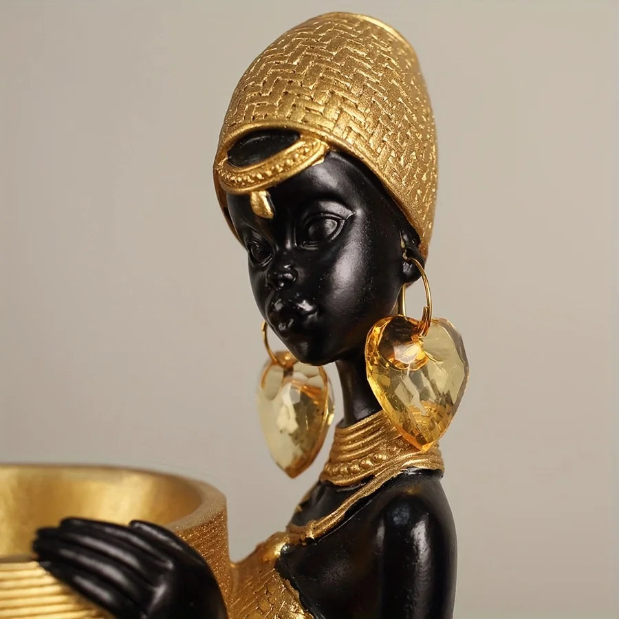 Resin Sculpture of an African Woman  Gold and Black