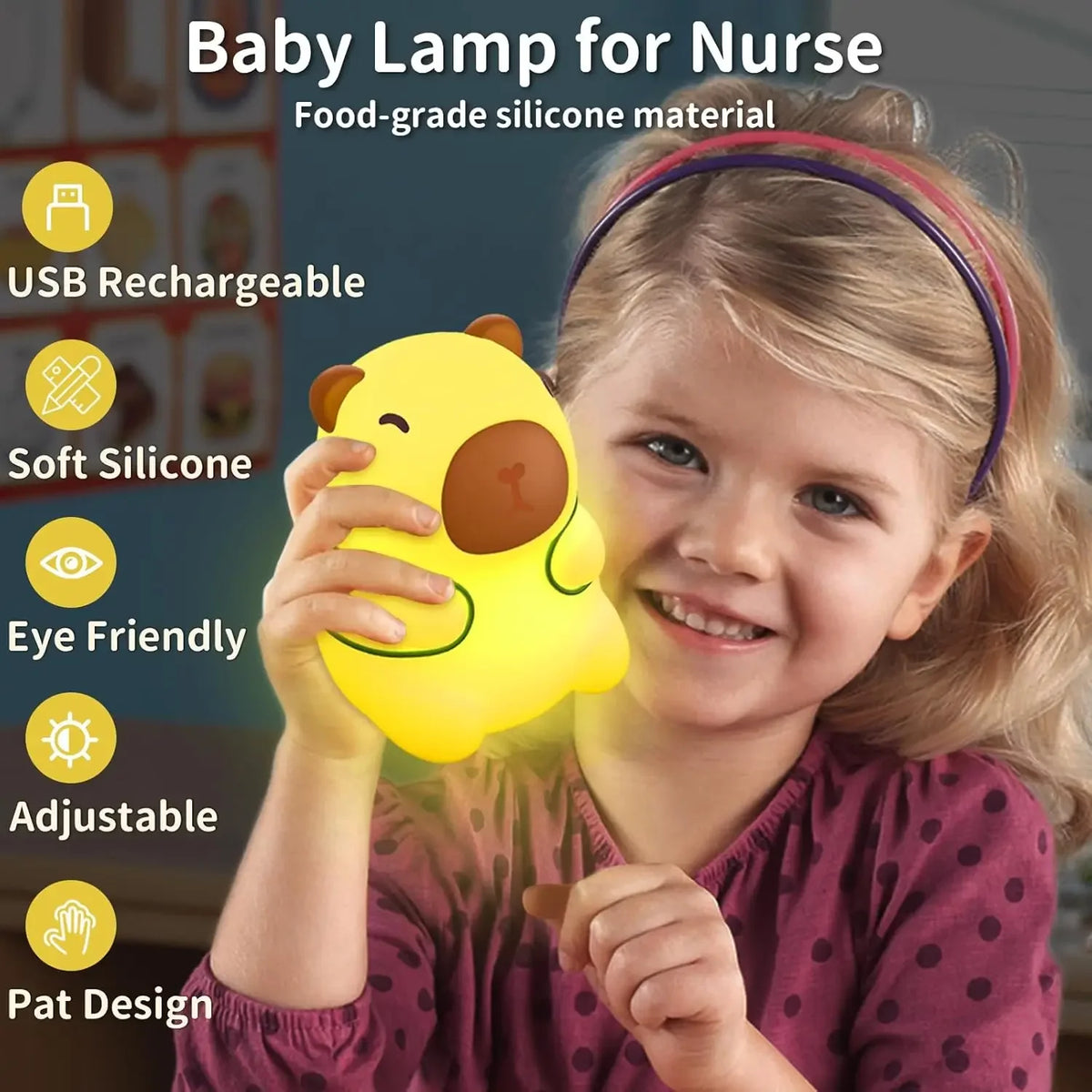 Cute Cartoon Capybara Silicone Night Light USB Rechargeable LED Pat Lamp Timing Dimming Decorative Table Lamp Sleep Night Lamp