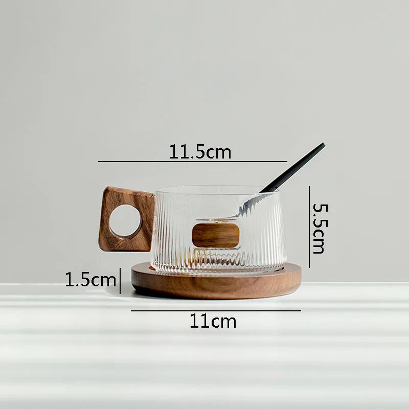 Wooden Handle Glass Mug Solid Wood Coaster Breakfast Cup Oat Milk Cups Coffee Household Water Tea